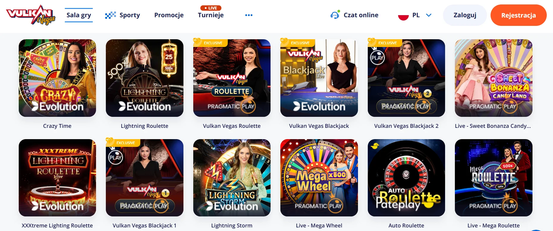 Vulkan Vegas interfejs gier